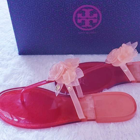 New Tory Burch Nantucket Red Blossom Jelly Thong - Picture 3 of 6